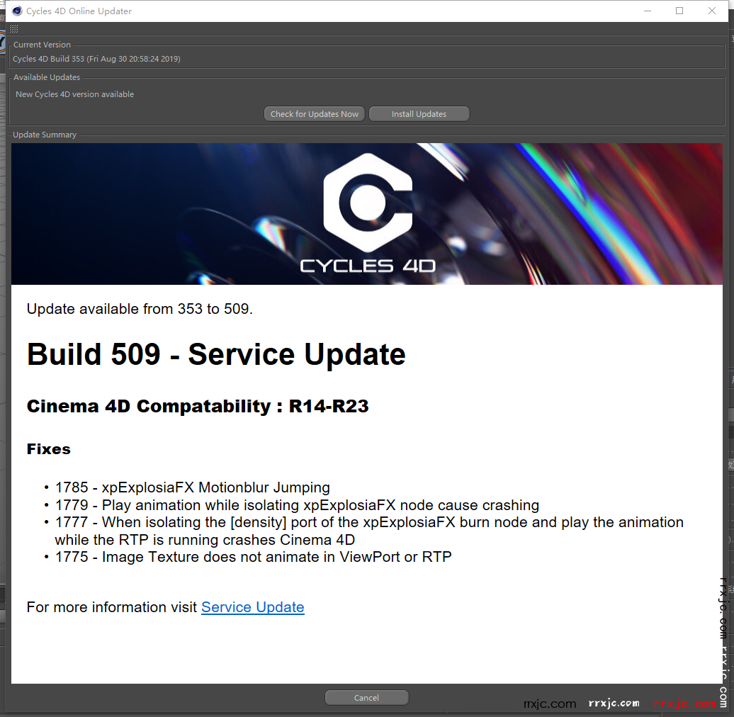 Cycles 4D Update available from 353 to 509..png