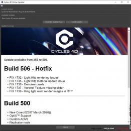 Cycles 4D从353更新到506。Cycles 4D Update available from 353 to 506.